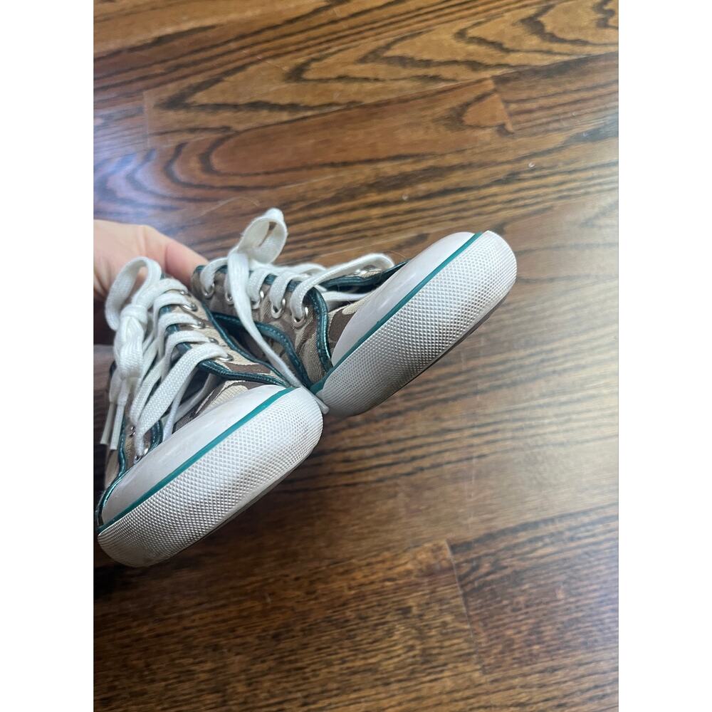 Coach Barrett womens brown signature logo sneakers with green trim Sz. 9 - Picture 5 of 7